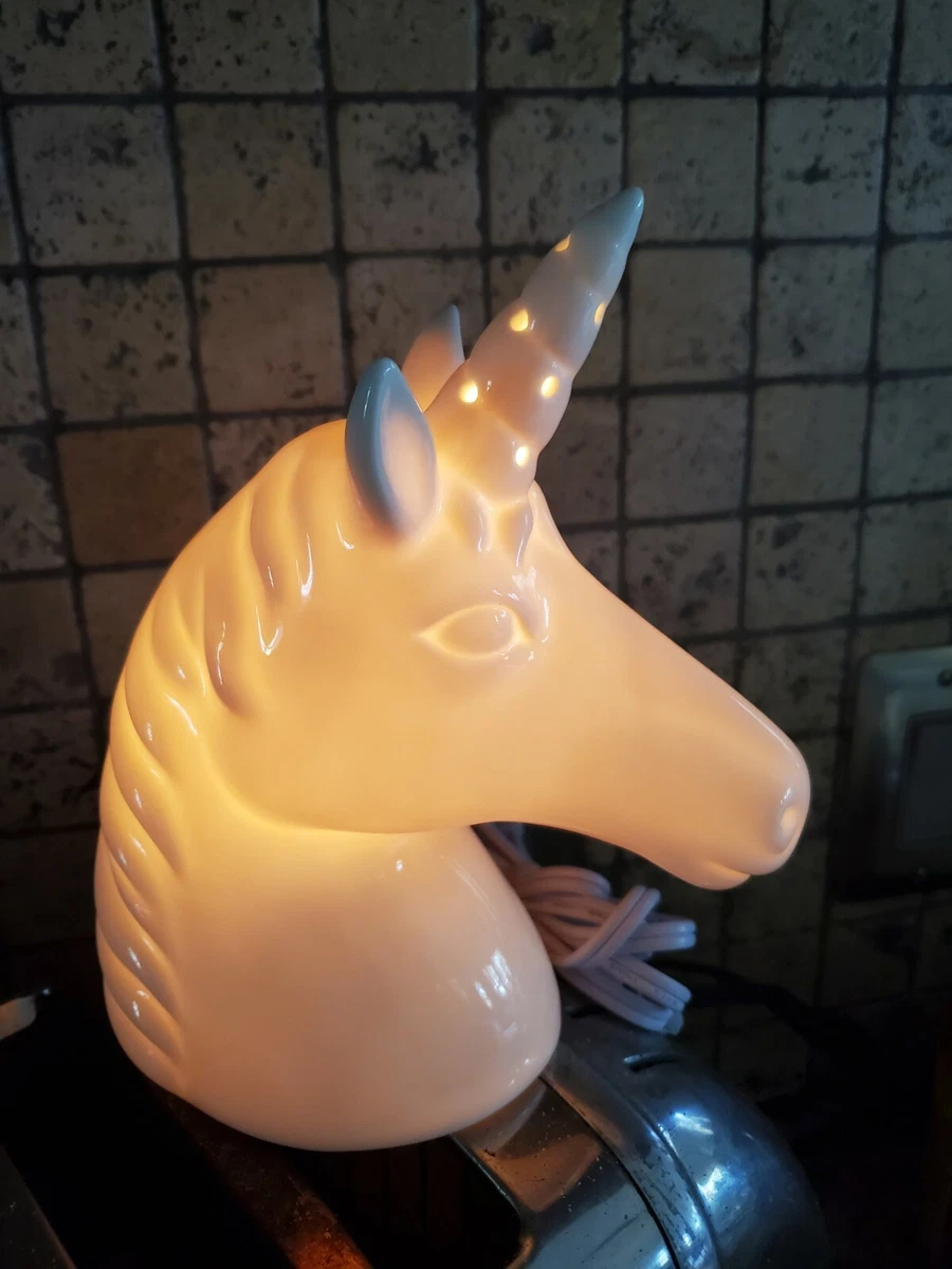 NWT UNICORN Ceramic Night Light Lamp Figurine Target Pillow fort White Plug In