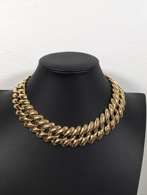 Vintage Monet Gold Tone Square Chain Link Wide Chunky Statement MOD Necklace 16''