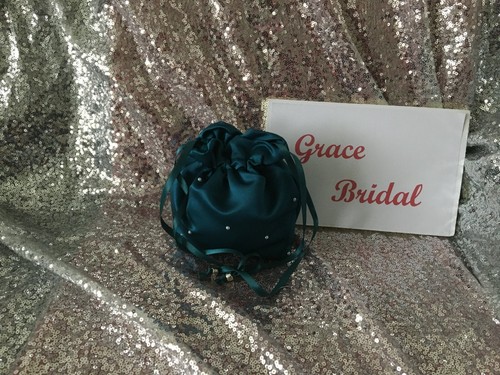 TEAL GREEN SATIN DOLLY BAG BRIDESMAID PROM FLOWER GIRL **free swatches** - Picture 17 of 25