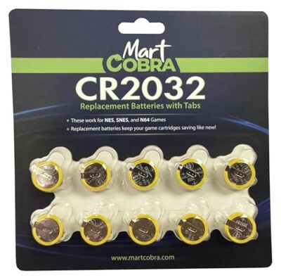 Mart Cobra - CR2032 Battery 10 Pack - Cartridge Batteries with Solder Tabs [New]