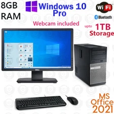 Dell Desktop Computer PC Dual Core 8GB RAM WiFi Win10 | 24"| Monitor | Office 19