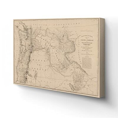 1859 Oregon and Washington Map  - Canvas Wrap Vintage Oregon Wall Art Poster