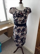 Per Una below the knee mink floral dress size 12 fully lined fitted smart work 