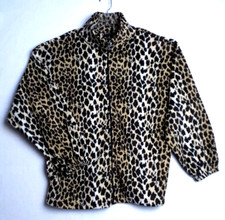 Tipsy Jacket Women Large Brown Vintage Faux Leopard Fleece Full Zip GlamRock