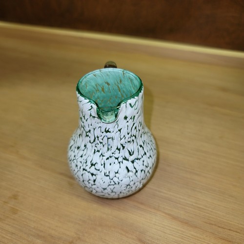 Vintage Hand Blown Speckled Glass Vase Creamer Mint Green White Splatter 3.5" - Picture 2 of 9