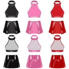 Womens Crop Top With Skirt Performance Lingerie Set Dance Underwear Backless