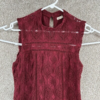 Hollister Women's Dress Size 1 Red Lace Floral Sleeveless Shift Zip Closure  | eBay