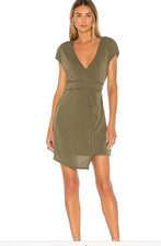 House of Harlow 1960 X REVOLVE Joanna Mini Dress XS Olive Green Surplice Front