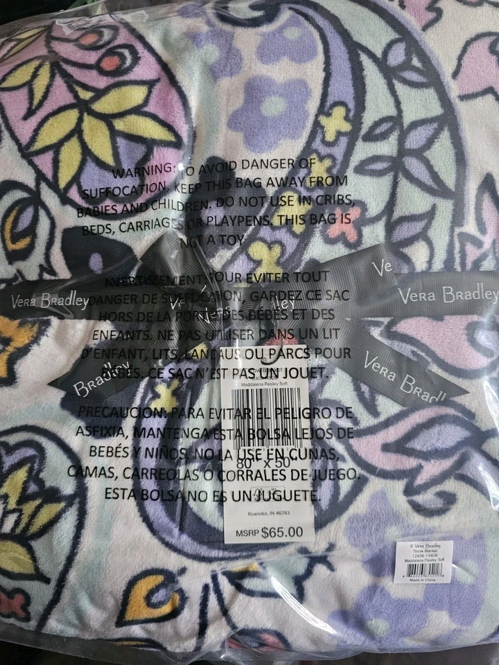 Vera Bradley Maddalena Paisley Soft Fleece THROW BLANKET 50" x 80" (New &Sealed) - Image 2 of 2