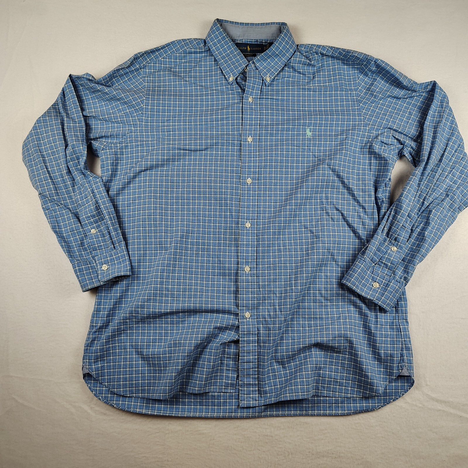 Ralph Lauren Camicia Uomo XLarge Blu Bianco Righe Personalizzata Vestibilità Piccolo Pony Elasticizzata