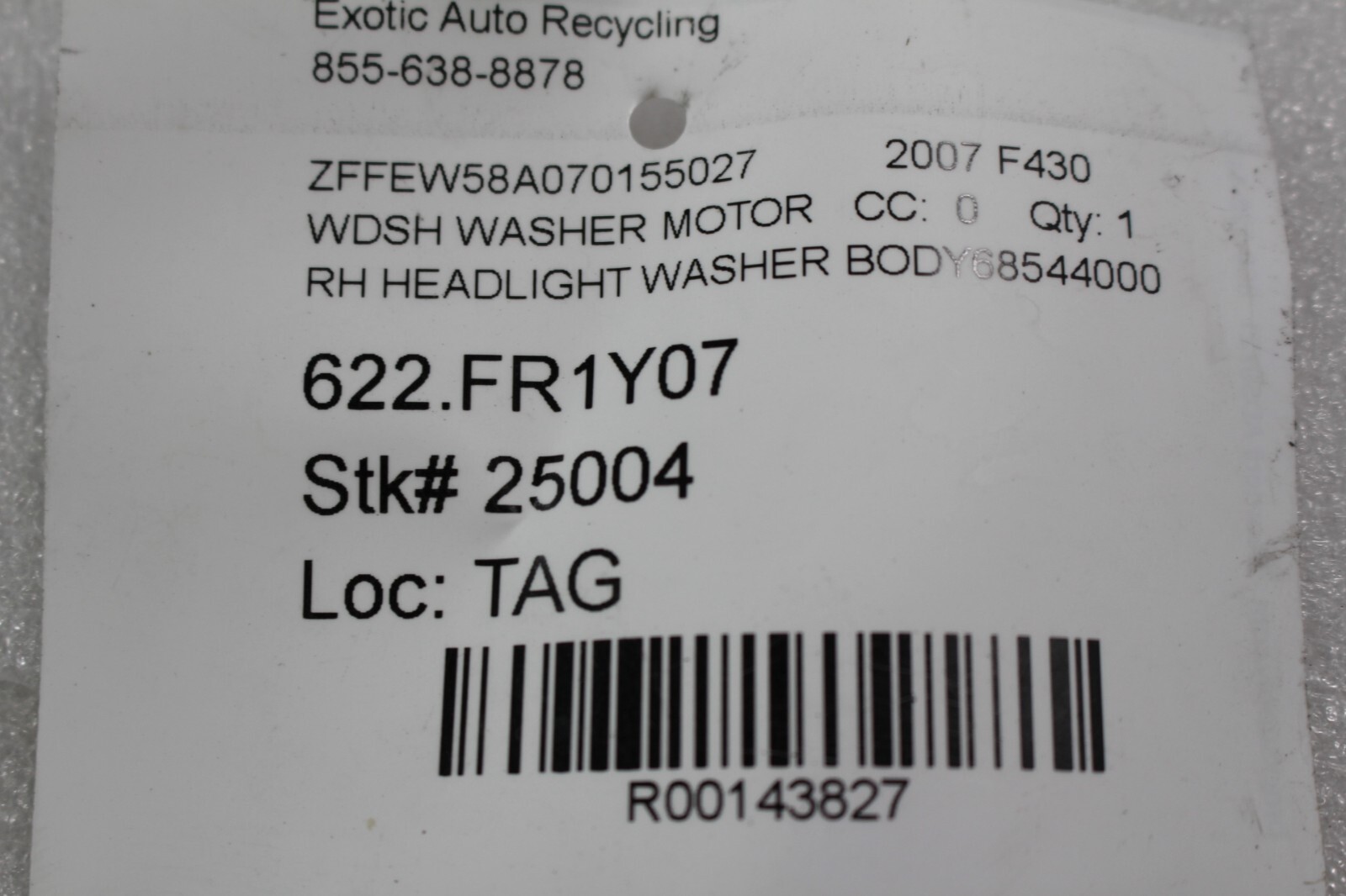 Ferrari F430 Coupe, Spider, RH, Headlight Wash Motor, Used, P/N 68544000