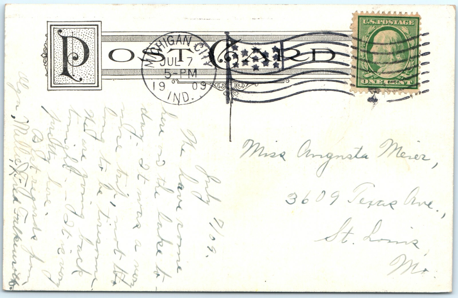 1909 Michigan City, Ind. Hermitage Hotel Litho Photo Postcard Forest A35