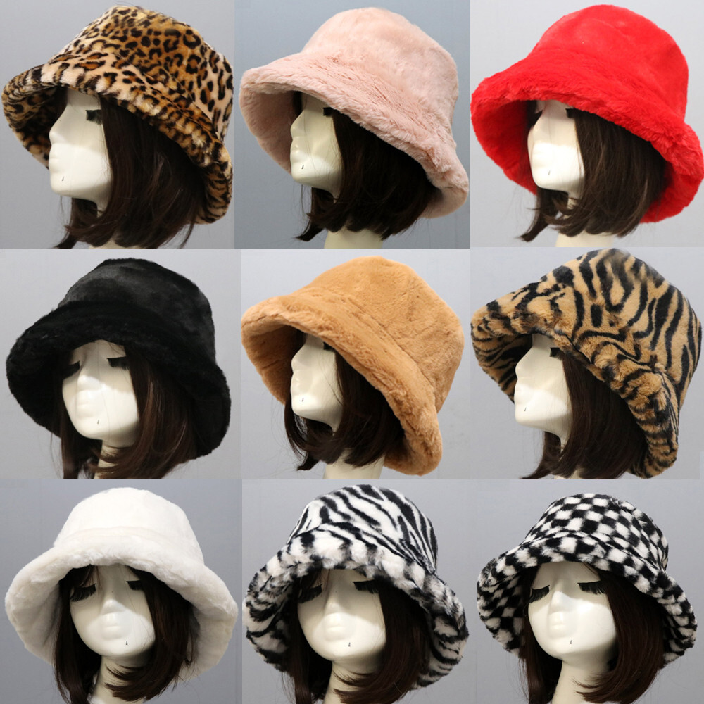 Men Womens Winter Faux Fur Fuzzy Warm Bucket Hat Outdoor  display picture 1