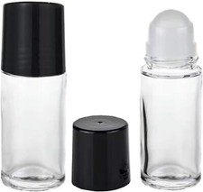 2Pcs Black Clear Empty Glass Essential Oil Roller Bottles Vials clear, black