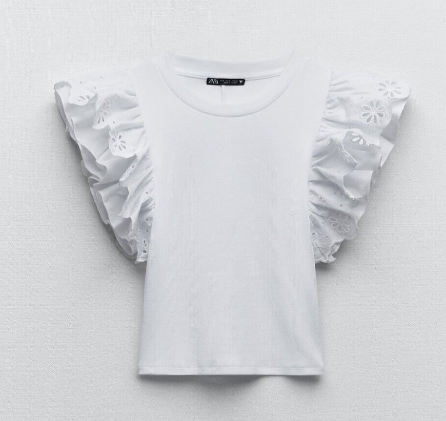white ruffle sleeve top zara