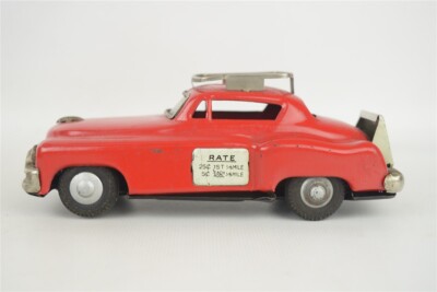 Tin Friction Red Taxi Toy Car Hadson Japan Vintage Unusual Coupe 6.25''