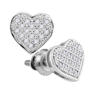 L U DIAMONDS 10K White Gold Diamond Heart Earrings 1/10 CT
