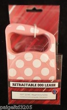 Bow Wow Pet Retractable Dog Leash Polka Dots Pink/White 11.5 ft / upto 22 lbs