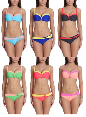 Verano Damen Bikini Set Push Up Polyamid Klaschishes Unterteil Gefüttert 36-44