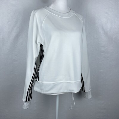 Athleta 24/7 Sport Striped Sweatshirt Bright White Black Stripes Sz XS