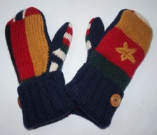 Valley View Farms Recycled Wool Sweater Mittens Fleece Lined Multicolor Star