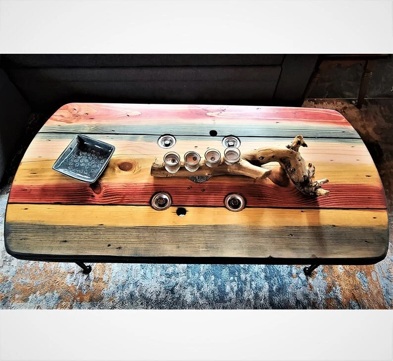 New Farmhouse Wood Spool Rectangle Table - 36" Inches Long - Hairpin & Pipe Legs - Image 4 of 4