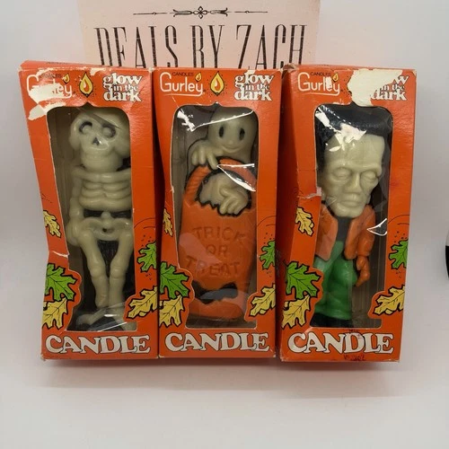 Vintage Gurley Glow in the Dark Halloween Set Of 3 Candles in Boxes Made in USA - product listing photo
