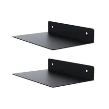 Metal Floating Shelves for Wall Mounted Set of 2, Modern Minimalist Black Boo...
