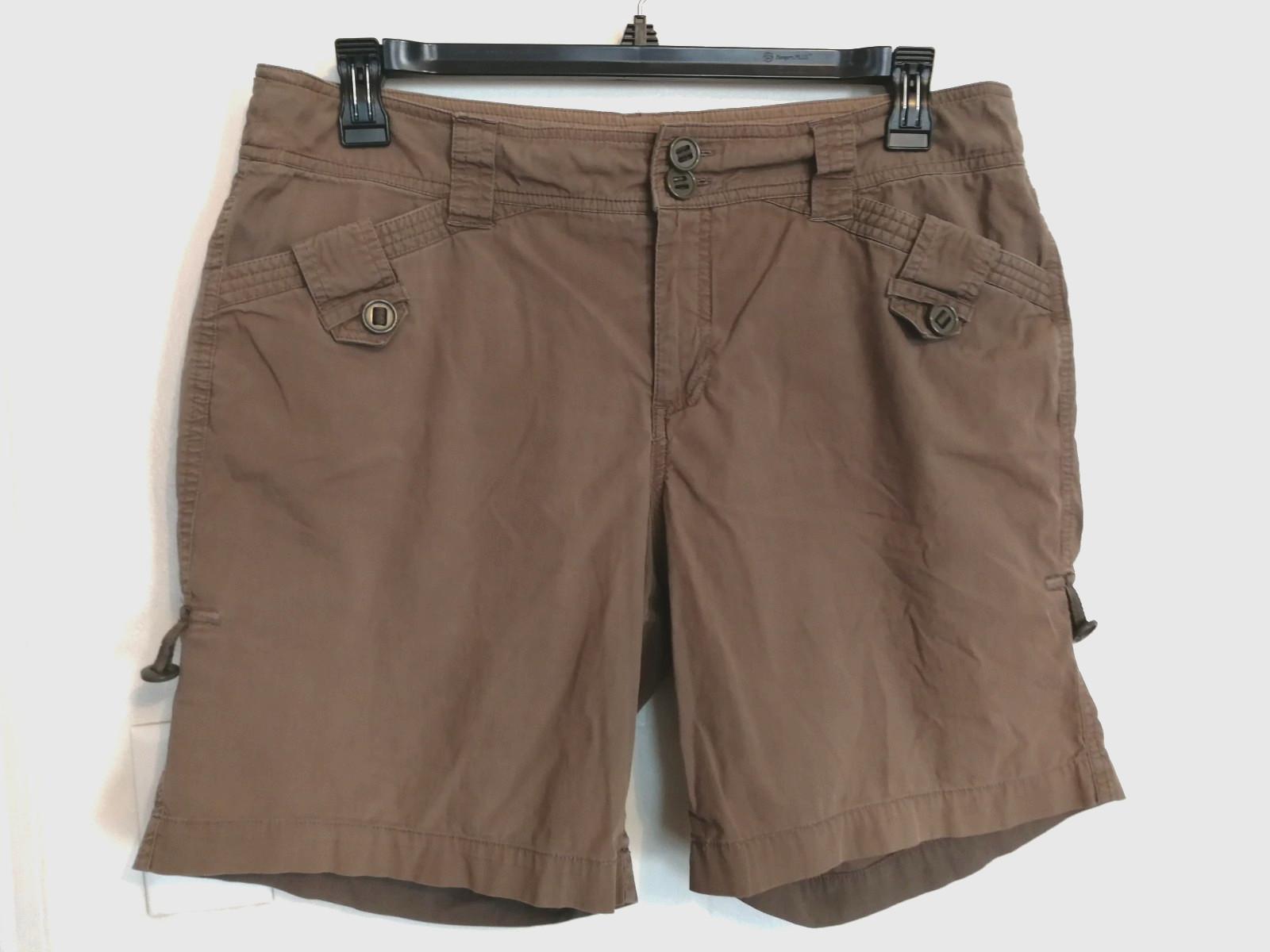 Christopher & Banks Women Shorts 12 Army Green Brown Faded Stretch Chino Bermuda