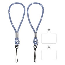 2Pcs Bling Wristlet Keychain Full Rhinestone Phone Lanyard Sky Blue