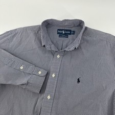 Ralph Lauren Blake Gingham Check Button Down Shirt Mens L Navy w/ Navy Pony