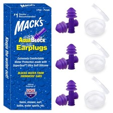 Mack's AquaBlock Swimming Earplugs, 3 Pair - 6 count (Pack of 1), Purple