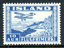 Iceland 1934 Airmail 10a Blue Scott #C15 Mint Non Hinged T112