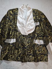 Vtg Japanese Silk Smoking Dinner Jacket Gold Black Medium Pockets 50/60s