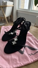 Nina Black Strappy Rhinestone Jeweled Heels