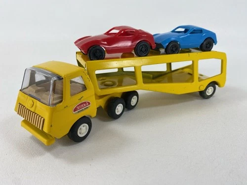 Vintage 1960s Tonka Toys - Tiny / Mini Tonka Yellow Car Carrier w/ Cars