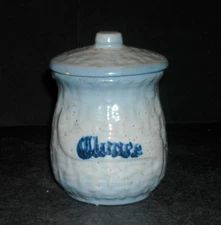 Small Blue & White Basketweave Cloves Spice Jar - Stoneware Salt Glaze Ohio