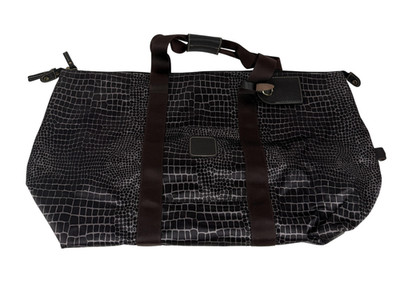 Bric's Milano Foldable Duffle Bag Black Croc Print Nylon Weekender Carry On