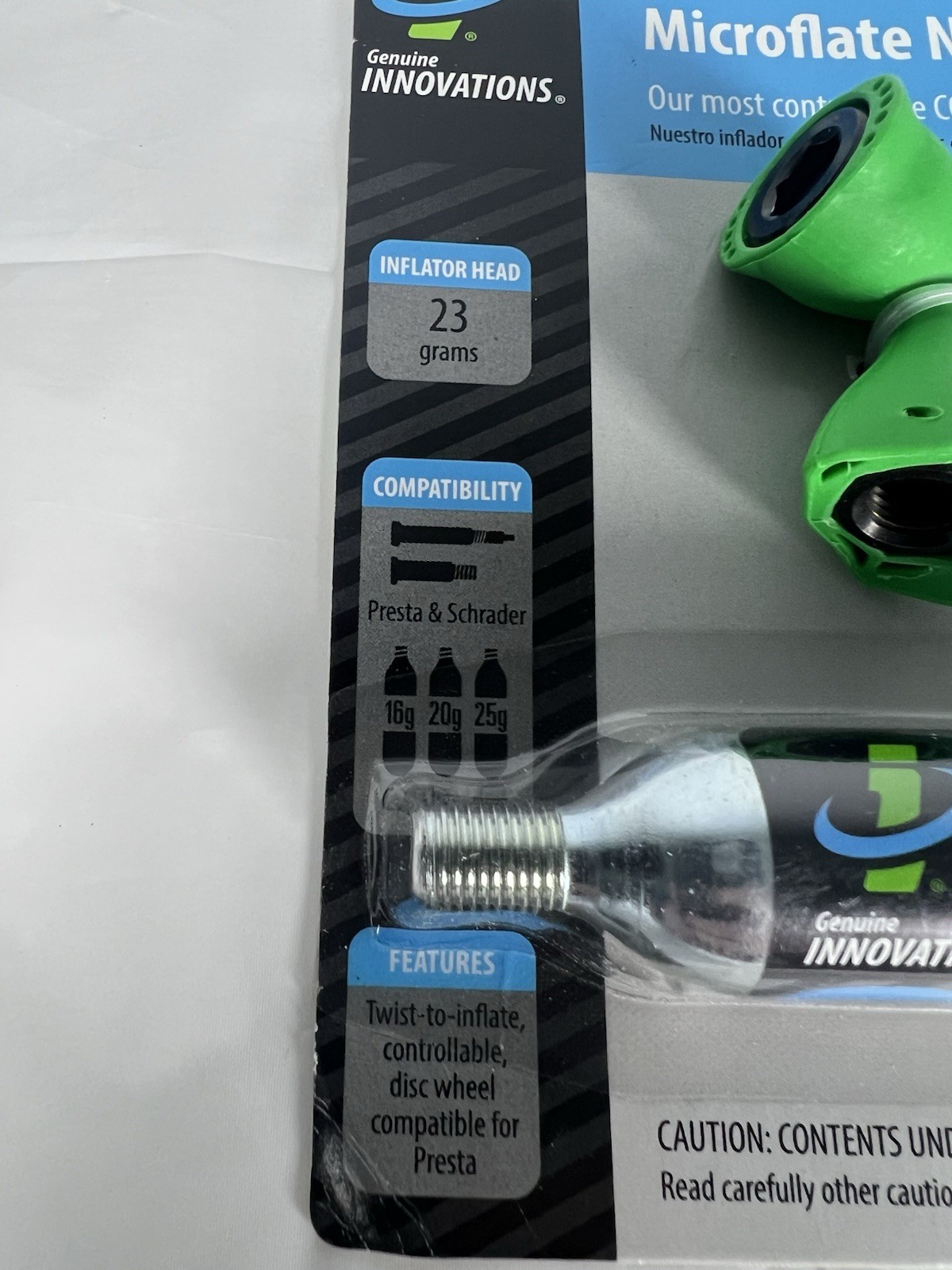 Genuine Innovations Microflate Nano Inflator Includes 20g Threaded CO2 Cartridge