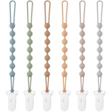 Eascrozn Baby Pacifier Clip, 6 Pack Silicone Holder with One Grey