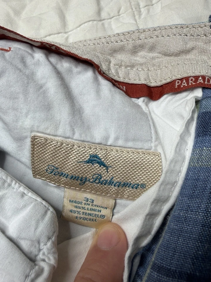 Tommy Bahama Shorts Mens 33 x 9 Blue Plaid Linen Blend Casual Summer Lightweight - Image 3 of 4