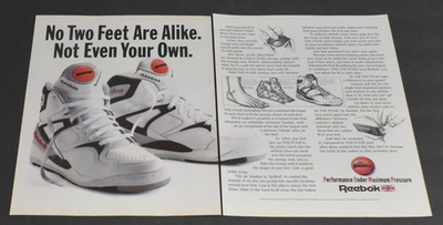 #ad 1990 Print Ad Reebok Pump Basketball Shoe Performance Under Maximum Pressure Art $12.98