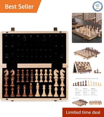 Classic 15-Inch Wooden Magnetic Chess Set with Staunton Pieces - Family Edition