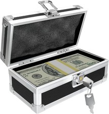 Lockable Cash Box with Key Metal Money Storage Organizer Coin Bill Case