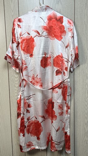 Do Not Disturb Kimono Damen L rot weiß Blumen Satin Gürtel LS Morgenmantel Dessous - Bild 4 von 6