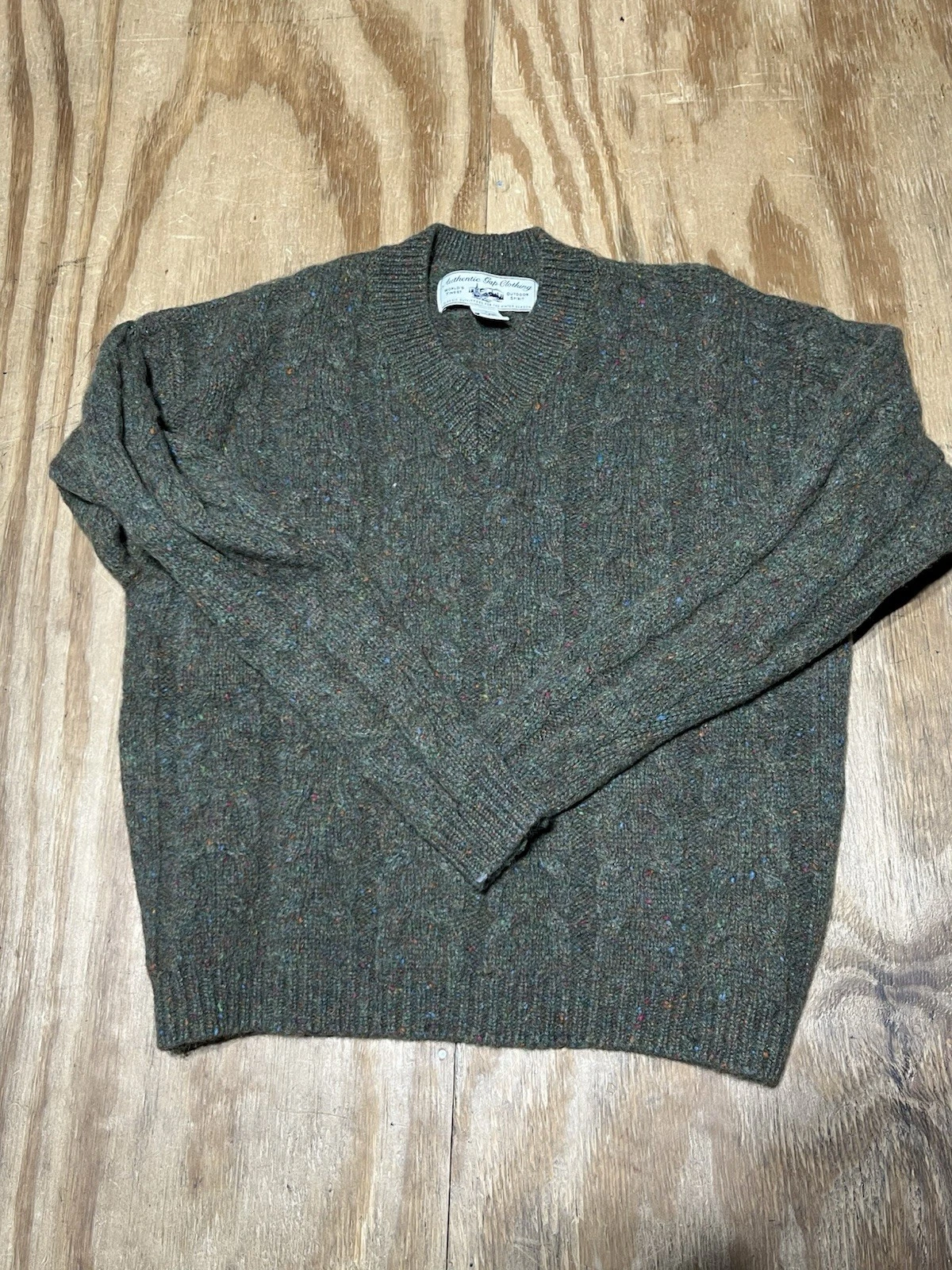 Gap Wool Cable Knit Vneck Sweater Men L Green @jrack