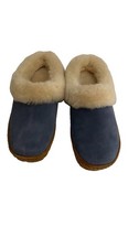 Womens LL Bean Wicked Good Slippers Size 7 Charcoal Blue Shearling Lined Mules