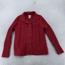 L.L. Bean Cardigan Sweater Women Medium Red Cable Knit Soft Winter Button Front