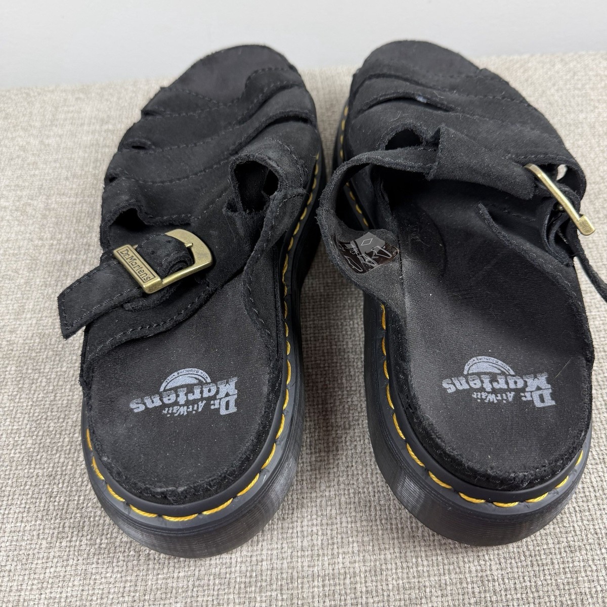 Dr. Martens Unisex Maxxy Slide Black Suede Leather Sandals Women