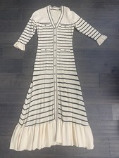 NWOT Cream and Black Chanelesque Midi Long Sleeve Lightweight Ruffle Dress Sz L